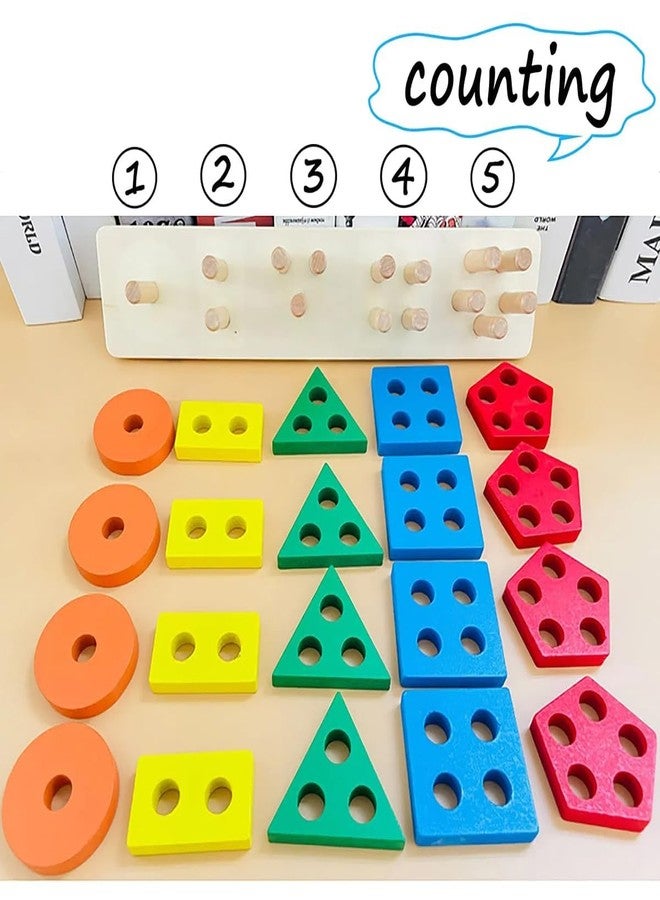 سمونيو لوحة مونتيسوري تعليمية خشبية للأطفال من سمونيو مع مكعبات ملونة لتمييز الأشكال والألوان، لعبة ألغاز لفرز الأشكال الهندسية، لعبة تكديس للأطفال الصغار، 5 أشكال، 20 قطعة - Image 4